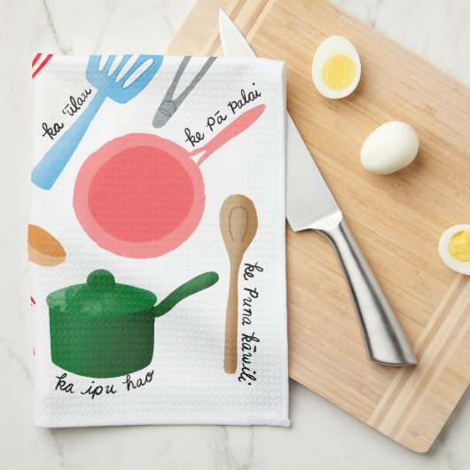 Nā Pono Lumi Kuke in het wit Theedoek (Quarter Fold)