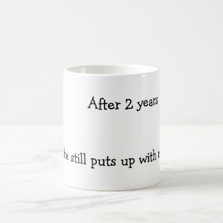 Na twee jaar zet ze me nog steeds op. koffiemok