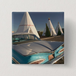 NA, VS, Arizona, Holbrook Route 66, Wigwam 2 Vierkante Button 5,1 Cm