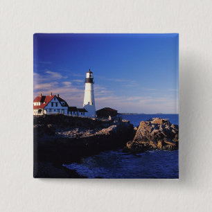 NA, VS, Maine. Portland Head vuurtoren. Vierkante Button 5,1 Cm