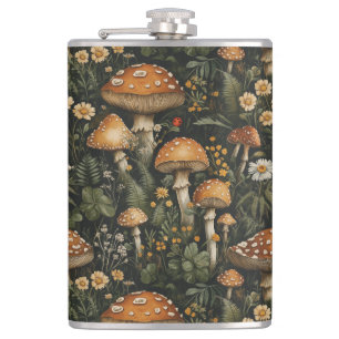 Naa Seamloos Patroon van een Vintage Paddenstoelen Heupfles