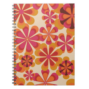 Naadloos 70s retro florale patroon met  dai notitieboek