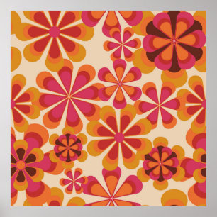 Naadloos 70s retro florale patroon met  dai poster