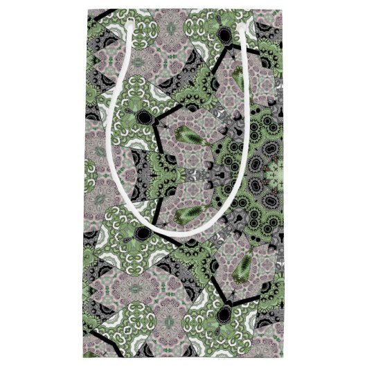 Naadloos abstract grijs siergroen deco klein cadeauzakje (Voorkant)