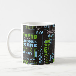 naadloos abstract patroon in pixelspelstijl. Wit Koffiemok