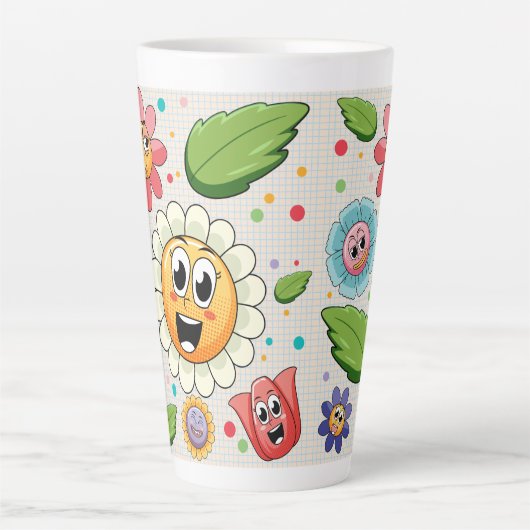 Naadloos achtergrondontwerp met kleurrijke bloemen latte mok (Voorkant)