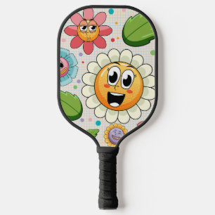 Naadloos achtergrondontwerp met kleurrijke bloemen pickleball paddle