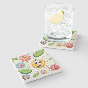 Naadloos achtergrondontwerp met kleurrijke bloemen stenen onderzetter