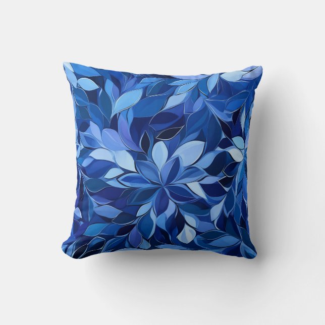 Naadloos Blauw Bloempatroon Kussen (Voorkant)