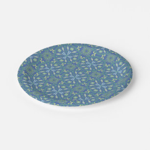 Naadloos blauw en groen bloempatroon papieren bordje