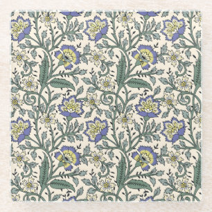 Naadloos blauw, geel en wit bloempatroon glazen onderzetter
