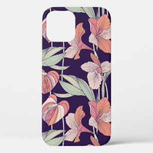 Naadloos bloempatroon, bloem, orchid, moder iPhone 12 hoesje
