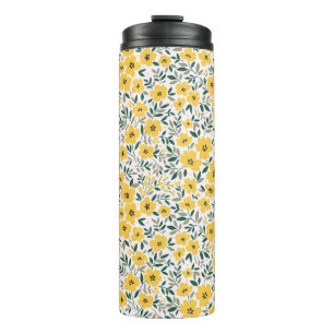 Naadloos bloempatroon, kleine gele bloemen. Wh Thermosbeker