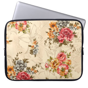Naadloos bloempatroon met bloemen en kruim laptop sleeve