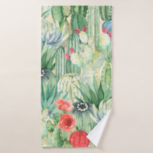 Naadloos bloempatroon met cactussen, succulenten e badhanddoek
