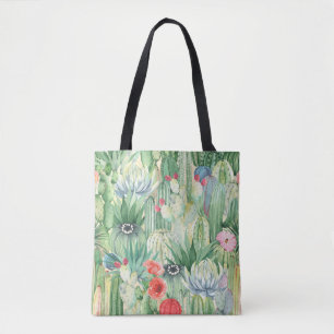 Naadloos bloempatroon met cactussen, succulenten e draagtas