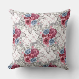 Naadloos bloempatroon - Stofblauw en bordeauxrood  Kussen