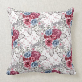 Naadloos bloempatroon - Stofblauw en bordeauxrood  Kussen