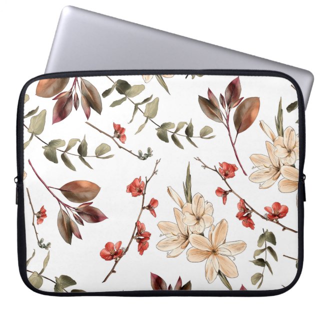 Naadloos botanisch patroon met witte achtergrond laptop sleeve (Voorkant)