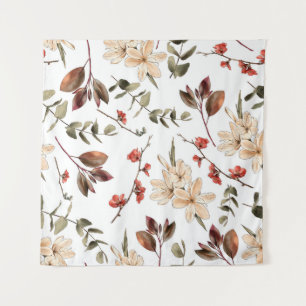 Naadloos botanisch patroon met witte achtergrond wandkleed