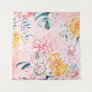 Naadloos chrysanthemum-, oranje- en Bloompatroon Wandkleed