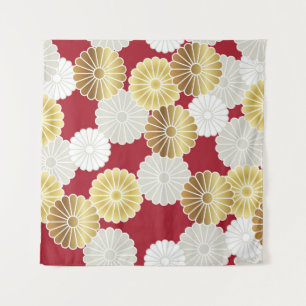 Naadloos chrysanthemumpatroon in de Japanse tra Wandkleed