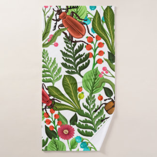 Naadloos decoratief patroon met planten en insecte badhanddoek