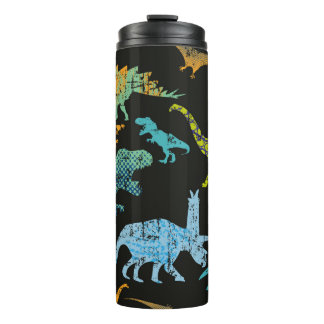 Naadloos dinopatroon. Oorspronkelijk ontwerp met t Thermosbeker