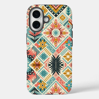 Naadloos etnisch tegelpatroon iPhone 16 hoesje