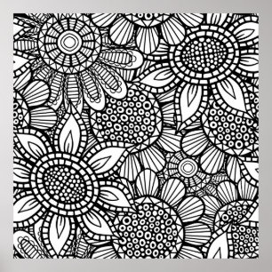 Naadloos Folk Art Floral Doodle Patroon Poster