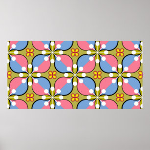 Naadloos geometrisch patroon met bloemen poster