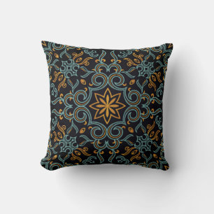 naadloos goud- en blauw patroon met kunst of kussen