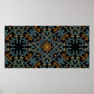  naadloos goud- en blauw patroon met kunst of poster