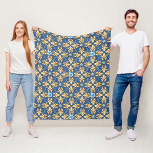 Naadloos gouden patroon met blauwe gememen 1 fleece deken