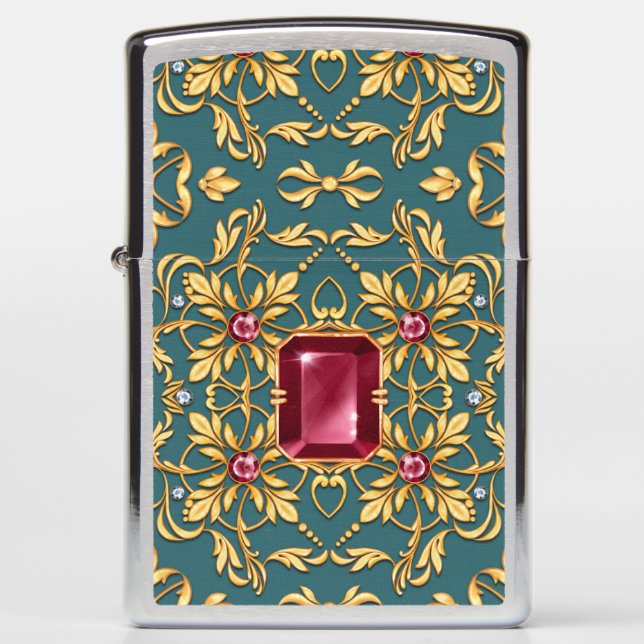 Naadloos gouden patroon met ruby (Voorkant)