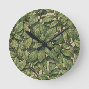 Naadloos groen blad botanisch vintage patroon ronde klok