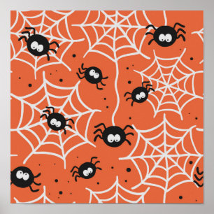 Naadloos Halloween patroon met spinnen en web. Poster