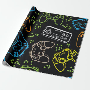 Naadloos helder patroon met joysticks. spelcoo cadeaupapier