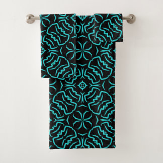 Naadloos herhalend patroon in turquoise op zwart bad handdoek