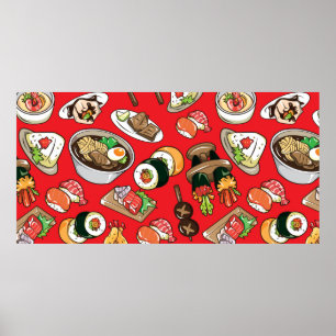 naadloos Japans voedselpatroon Poster