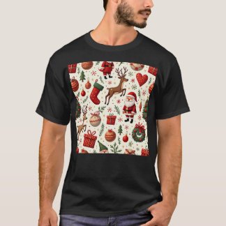 Naadloos kerstpatroon met Cartoon Santa Rein T-shirt