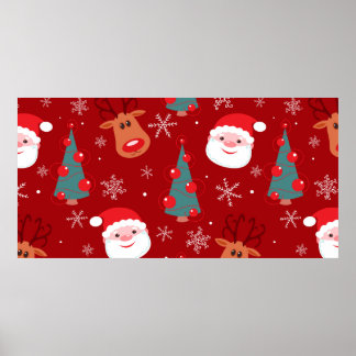 Naadloos kerstpatroon met rendiersanta tre poster