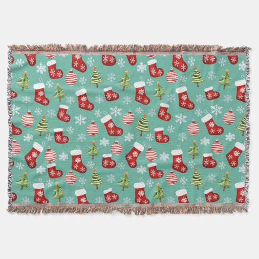 Naadloos kerstpatroon. Sokken, Bomen, Bauble, Deken (Voorkant)