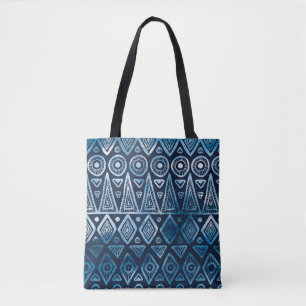 Naadloos klassiek blauw etnisch patroon draagtas
