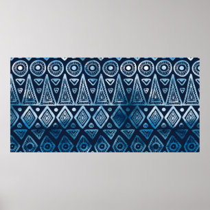 Naadloos klassiek blauw etnisch patroon poster