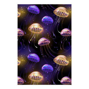 Naadloos met gloeiende kwallen perfect poster