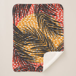 Naadloos met zwarte palmbladeren en -strepen  sherpa deken