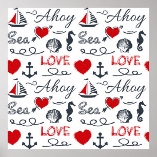 Naadloos nautisch patroon poster
