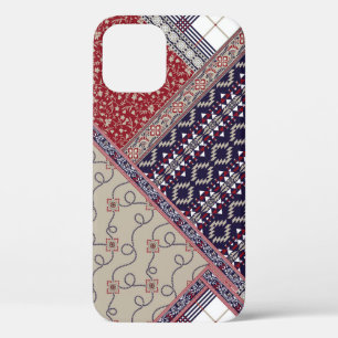 Naadloos patchwork-patroon op marineslappingen, bo iPhone 12 hoesje
