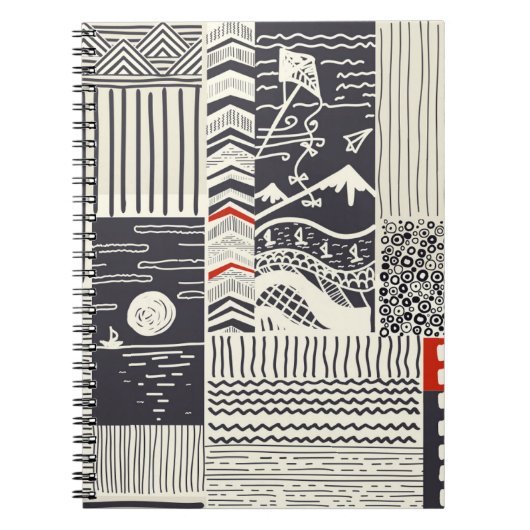 Naadloos patchwork-patroon van abstracte doedels. notitieboek (Voorkant)